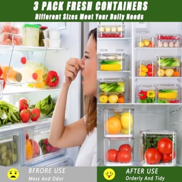 REFSAVER Fridge Storage Containers Stackable Produce Saver