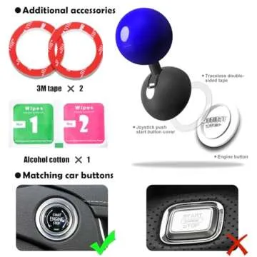 𝟯𝗠 Tape | Car Joystick Push Start Button Cover, Metal Push to Start Accessories, Car Starter Engine Start Stop Button Cover, Cool Car Accessories Interior Decor Push to Start Button Rocker, Blue