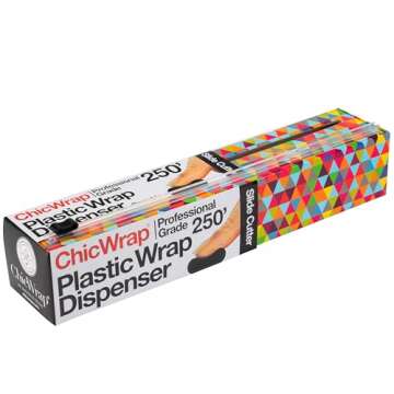 Chicwrap Triangle Refillable Plastic Wrap Dispenser - Includes 12" x 250' Roll Professional Grade Disposable Plastic Wrap - Reusable Dispenser w/Slide Cutter - Ideal Dispenser & Saves Money