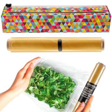 Chicwrap Triangle Refillable Plastic Wrap Dispenser - Includes 12" x 250' Roll Professional Grade Disposable Plastic Wrap - Reusable Dispenser w/Slide Cutter - Ideal Dispenser & Saves Money