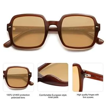 SOJOS Retro Square Polarized Sunglasses for Women Men Classic Trendy Sunnies SJ2226, Brown/Brown
