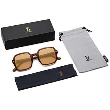 SOJOS Retro Square Polarized Sunglasses for Women Men Classic Trendy Sunnies SJ2226, Brown/Brown