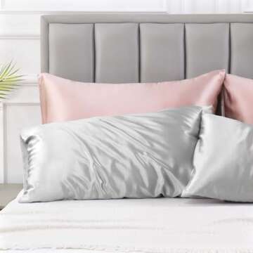 Love's cabin Satin Pillowcase for Hair and Skin (Light Grey, 20x40 inches) Similar to Silk Pillow Ca...