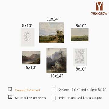 Vintage Farmhouse Wall Decor - 11x14 of 6 Unframed Nature Deer Flower Neutral Wall Art - Boho French...