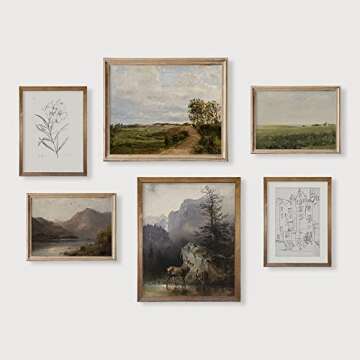 Vintage Farmhouse Wall Decor - 11x14 of 6 Unframed Nature Deer Flower Neutral Wall Art - Boho French Country Kitchen - Bathroom Bedroom Picture Poster Print - Green Room Decor Aesthetic Botanical