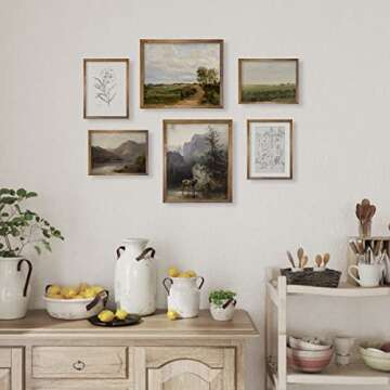 Vintage Farmhouse Wall Decor - 11x14 of 6 Unframed Nature Deer Flower Neutral Wall Art - Boho French Country Kitchen - Bathroom Bedroom Picture Poster Print - Green Room Decor Aesthetic Botanical