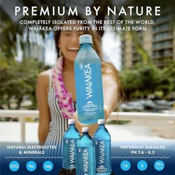 Waiākea - Hawaiian Volcanic Water - Naturally Alkaline Water - pH Range 7.6 to 8.2 - All Natural Minerals & Electrolytes - 100% Recycled Water Bottles - Bottled Water 24 Pack - 16.9 Fl Oz, 500 mL