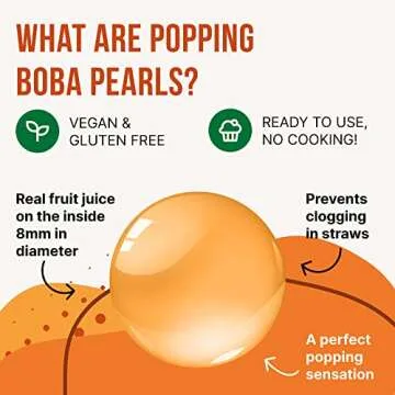 Peach INSPIRE FOOD Popping Boba Pearls for Bubble Tea | 1 lb Packs | 100% Vegan & Gluten Free Bursting Pearls | Lower Sugar & Real Fruit Juice for Teas, Shakes, Dessert, Smoothies
