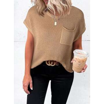 Dokotoo Women's Casual Spring Summer Tunic Shirts - Trendy Pullover Sweater Tops - Khaki Large