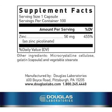 Douglas Laboratories Zinc Picolinate Supplement - 50 mg Zinc Capsules for Immune & Skin Health - 100...