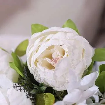 Duovlo Artificial Peony Silk Flowers Fake Flowers Vintage Wedding Home Decoration,Pack of 1 (Spring Milk White)