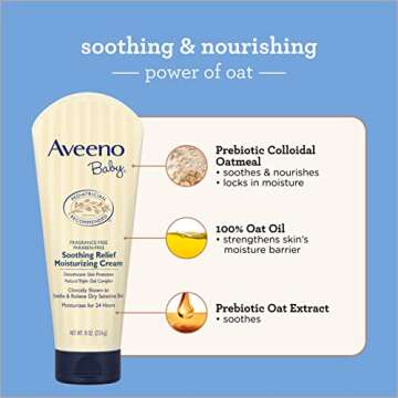 Aveeno Baby Soothing Relief Moisturizing Cream with Natural Oat Complex & Dimethicone, Hypoallergenic Baby Cream to Soothe & Relieve Dry, Sensitive Skin, Fragrance- & Paraben-Free, 8 oz