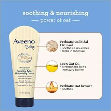 Aveeno Baby Soothing Relief Moisturizing Cream with Natural Oat Complex & Dimethicone, Hypoallergenic Baby Cream to Soothe & Relieve Dry, Sensitive Skin, Fragrance- & Paraben-Free, 8 oz
