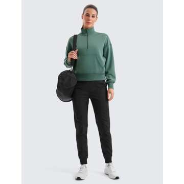 CRZ YOGA SoftAura Half Zip Sweatshirt for Women Long Sleeve Pullover Workout Casual Funnel Neck Tops with Pocket Dark Forest Green Small