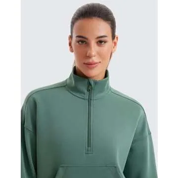 CRZ YOGA SoftAura Half Zip Sweatshirt for Women Long Sleeve Pullover Workout Casual Funnel Neck Tops with Pocket Dark Forest Green Small