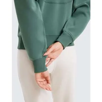 CRZ YOGA SoftAura Half Zip Sweatshirt for Women Long Sleeve Pullover Workout Casual Funnel Neck Tops with Pocket Dark Forest Green Small