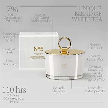 ESNA HOME Aromatherapy Scented Candles | Lavender Essential Oil | 19.4oz 110 Hours Burn Gold Lid Soy White Candles | Self Care Gifts for her | Luxury for Women | Room Decor Candles for Home Scented