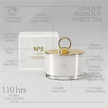 ESNA HOME Aromatherapy Scented Candles | Lavender Essential Oil | 19.4oz 110 Hours Burn Gold Lid Soy White Candles | Self Care Gifts for her | Luxury for Women | Room Decor Candles for Home Scented