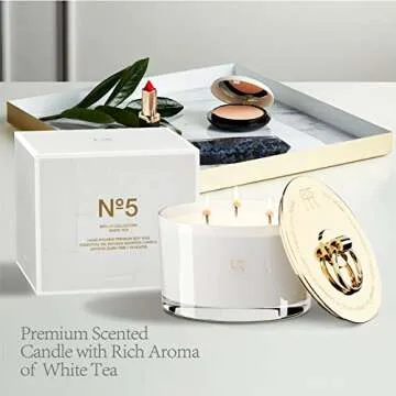 ESNA HOME Aromatherapy Scented Candles | Lavender Essential Oil | 19.4oz 110 Hours Burn Gold Lid Soy White Candles | Self Care Gifts for her | Luxury for Women | Room Decor Candles for Home Scented