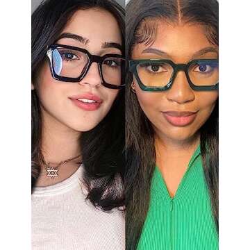 VISOONE 2 Pack Blue Light Blocking Glasses Rectangle Frame and Chic Preppy Look for Women Men RIVER