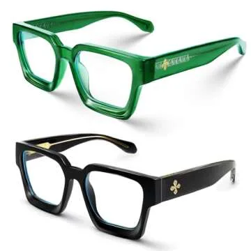 VISOONE 2 Pack Blue Light Blocking Glasses Rectangle Frame and Chic Preppy Look for Women Men RIVER