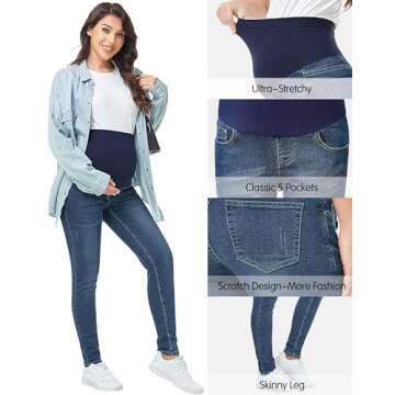 PACBREEZE Women's Maternity Jeans Over Belly Skinny Stretchy Denim Pants Comfy Slim Pregnancy Pants ...