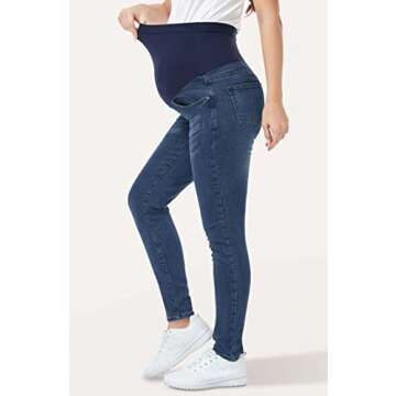 PACBREEZE Women's Maternity Jeans Over Belly Skinny Stretchy Denim Pants Comfy Slim Pregnancy Pants (Dark Blue, Large)
