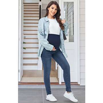 PACBREEZE Women's Maternity Jeans Over Belly Skinny Stretchy Denim Pants Comfy Slim Pregnancy Pants (Dark Blue, Large)