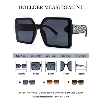 Oversized Square Sunglasses for Women Big Large Wide Designer Sunglasses Womens Trendy Sunglasses for Women Men with UV Protection Over Prescription Glasses(Black)