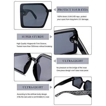 Oversized Square Sunglasses for Women Big Large Wide Designer Sunglasses Womens Trendy Sunglasses for Women Men with UV Protection Over Prescription Glasses(Black)