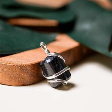Raw Black Tourmaline Crystal Healing Pendant Necklace –Protection Negative Energy Cleanser Natural Stress Aid Soothe Mind Emotions - Authentic Wrapped Tumble Stone Chakra Healing Charm