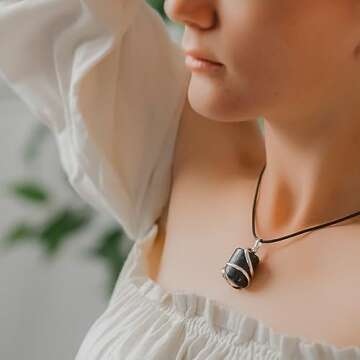 Raw Black Tourmaline Crystal Healing Pendant Necklace –Protection Negative Energy Cleanser Natural Stress Aid Soothe Mind Emotions - Authentic Wrapped Tumble Stone Chakra Healing Charm