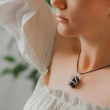 Raw Black Tourmaline Crystal Healing Pendant Necklace –Protection Negative Energy Cleanser Natural Stress Aid Soothe Mind Emotions - Authentic Wrapped Tumble Stone Chakra Healing Charm
