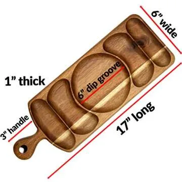 Acacia Wood Serving Platter 17.5 x 6" Long with Grooves & Handle. Luxury Snack Paddle Large XL Rever...