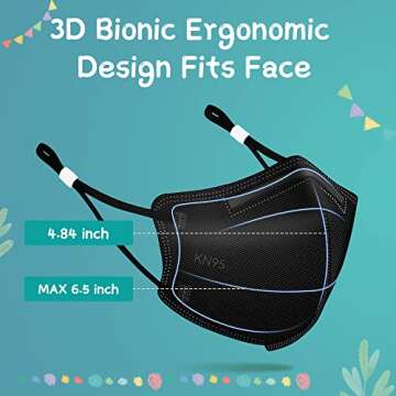Funight Kids KN95 Masks for Children, 50 Packs 5 Layers Breathable, Disposable Masks With Adjustable Buckle for Boys Girls