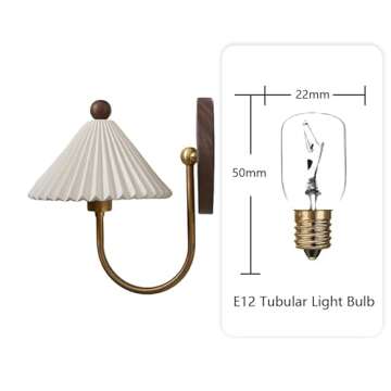 Vintage Ceramic Wall Lamp with White Pleated Shade, Light Sconces Bedroom