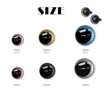 Buyongwant Safety Eyes for Crocheting with Washers, 3 Sizes Amigurumi Eyes 3D Glitter, 24Pcs Moon Stuffed Crochet Eyes for Doll Crafts, Multicolor