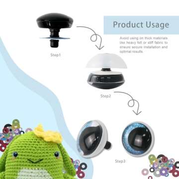 Buyongwant Safety Eyes for Crocheting with Washers, 3 Sizes Amigurumi Eyes 3D Glitter, 24Pcs Moon Stuffed Crochet Eyes for Doll Crafts, Multicolor