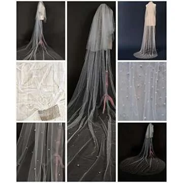 Passat Pearl Wedding Veil Ivory Cathedral Pearl Veils Chapel Bridal Veil Pearl White Veils For Brides Ivory