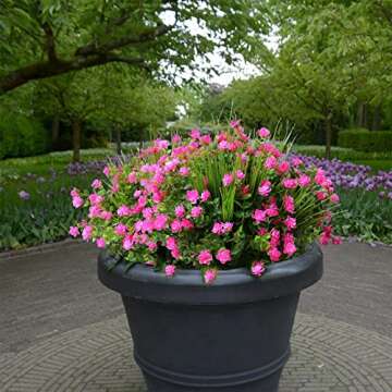 YXYQR Artificial Fake Flowers Grass Plants Outdoor Summer Decoration, UV Resistant, 14 Bundles Realistic Outside Faux Greenery Plastic Plants Arrangement for Pot Porch Window Box Patio (Pink)