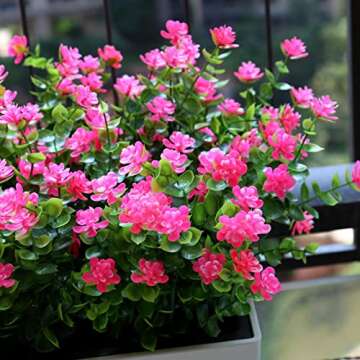 YXYQR Artificial Fake Flowers Grass Plants Outdoor Summer Decoration, UV Resistant, 14 Bundles Realistic Outside Faux Greenery Plastic Plants Arrangement for Pot Porch Window Box Patio (Pink)