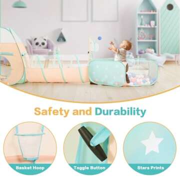 SISTICKER 3 in 1 Kids Play Tent with Ball Pit and Tunnel