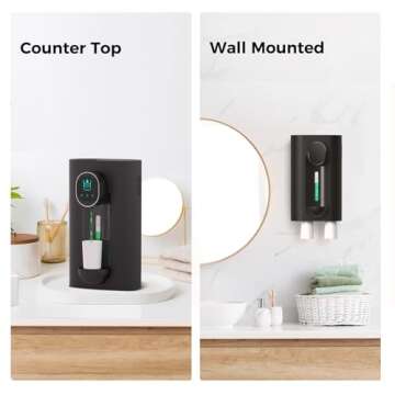 Oylik Automatic Mouthwash Dispenser 18.26 oz Touchless Mouthwash Dispenser for Bathroom 2 Magnetic Cup USB Rechargeable and 3 Dispensing Levels with Led Screen Wall-Mounted or Countertop Use-Black