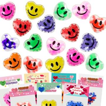 24 Pack Valentines Day Gifts Cards with Heart Stress Balls Squishy Squeeze Toys Great for Adults Valentines Party Favors Valentine's Day Gifts