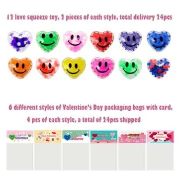 24 Pack Valentines Day Gifts Cards with Heart Stress Balls Squishy Squeeze Toys Great for Adults Valentines Party Favors Valentine's Day Gifts