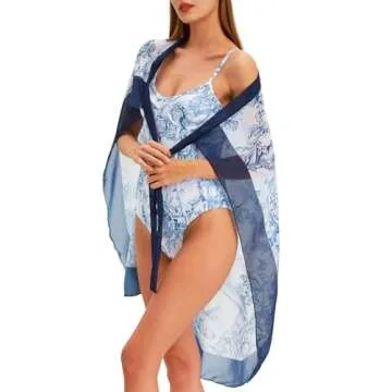 Women's One Piece Swimsuit with Beach Cover Up Retro Floral Print Bathing Suits with Coverup Set Sarong Wrap Swim Suit 1 Piece Swimwear Set with Matching Skirt Blue Floral Large