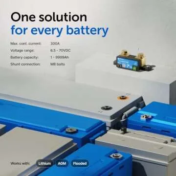 Victron Energy SmartShunt Battery Monitor (Bluetooth) - Victron Smart Shunt - 6.5V-70V, 300 amp
