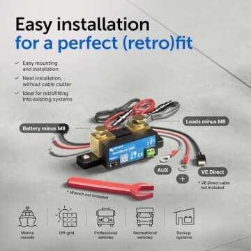 Victron Energy SmartShunt Battery Monitor (Bluetooth) - Victron Smart Shunt - 6.5V-70V, 300 amp