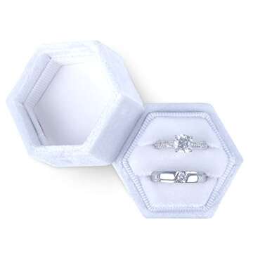 DesignSter Velvet Ring Box Hexagon - Premium Gorgeous Vintage Double Ring Display Holder with Detach...