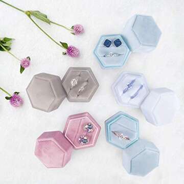DesignSter Velvet Hexagon Ring Box for Weddings and Proposals